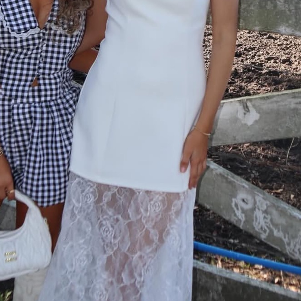 White Lace Hem Maxi Dress by